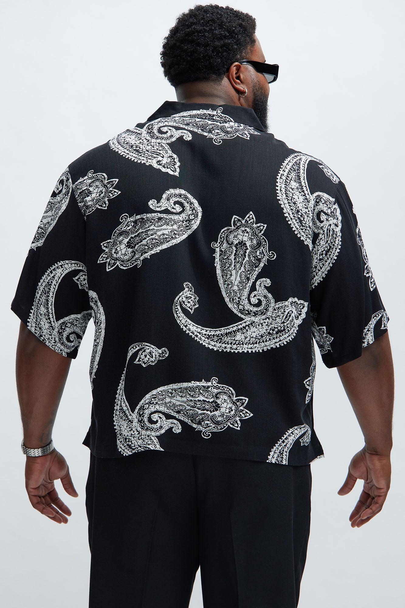 Enlarged Paisley Cropped Shirt - Black/White Product Image