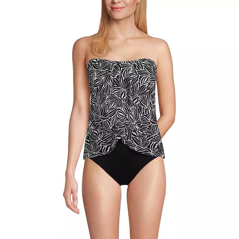 Women's Lands' End Printed Mesh Bandeau Fauxkini High Leg One-Piece Swimsuit, Size: 16, Abstract Floral Product Image