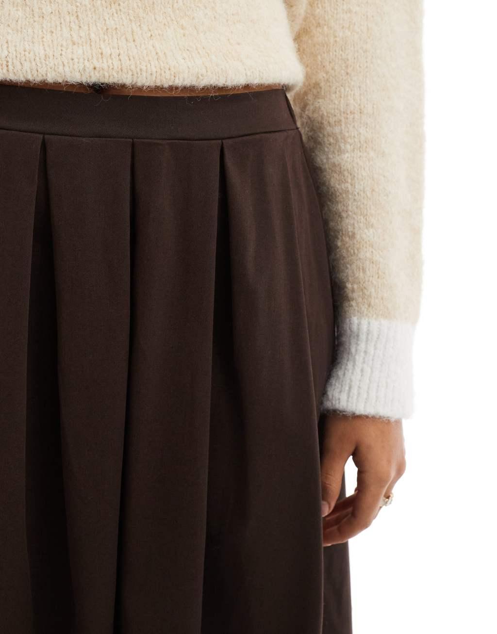 ASOS DESIGN heavyweight cotton circle maxi skirt in chocolate Product Image