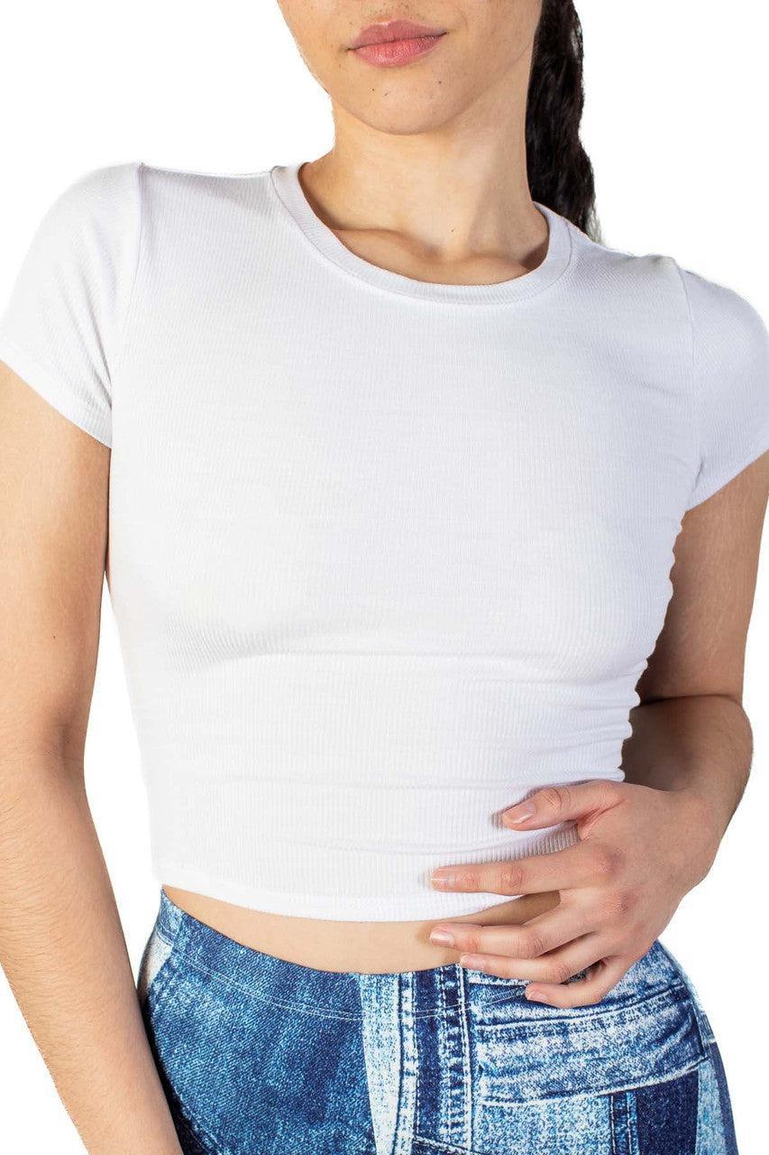 White Basic Ribbed Crop Tee Product Image