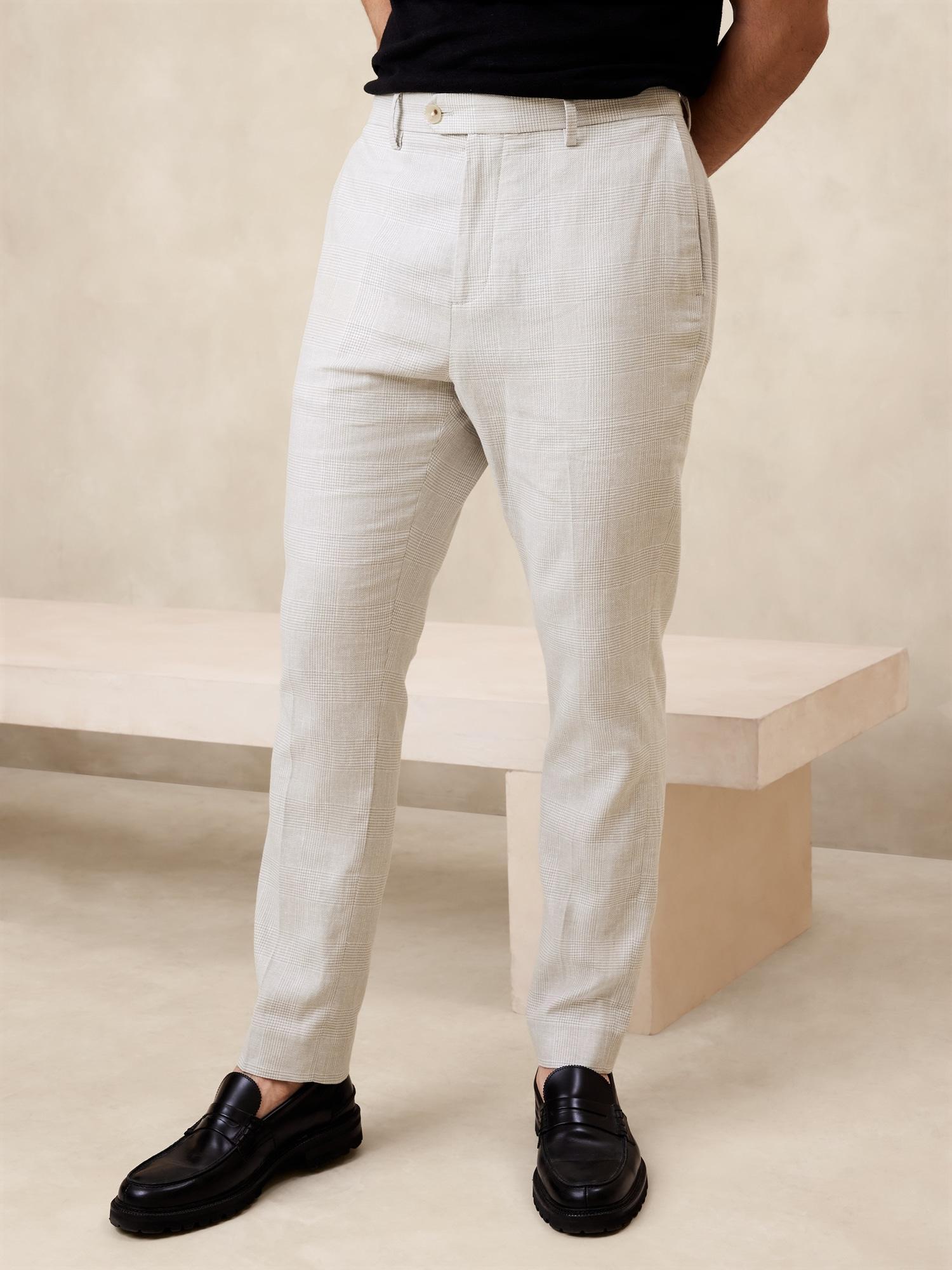 Tailored-Fit Linen-Blend Glen Plaid Suit Trouser Product Image