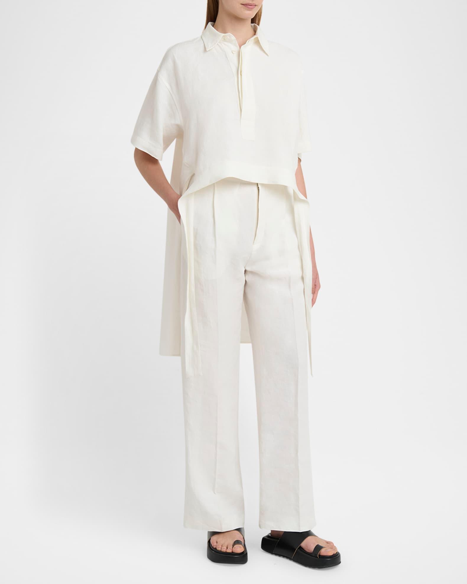 Pleated Wide-Leg Linen Trousers Product Image