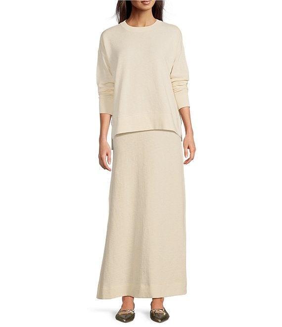 Le' AL.X Stretch Knit Organic Cotton Crew Neck Dropped Long Sleeve Pullover Coordinating Sweatshirt Product Image