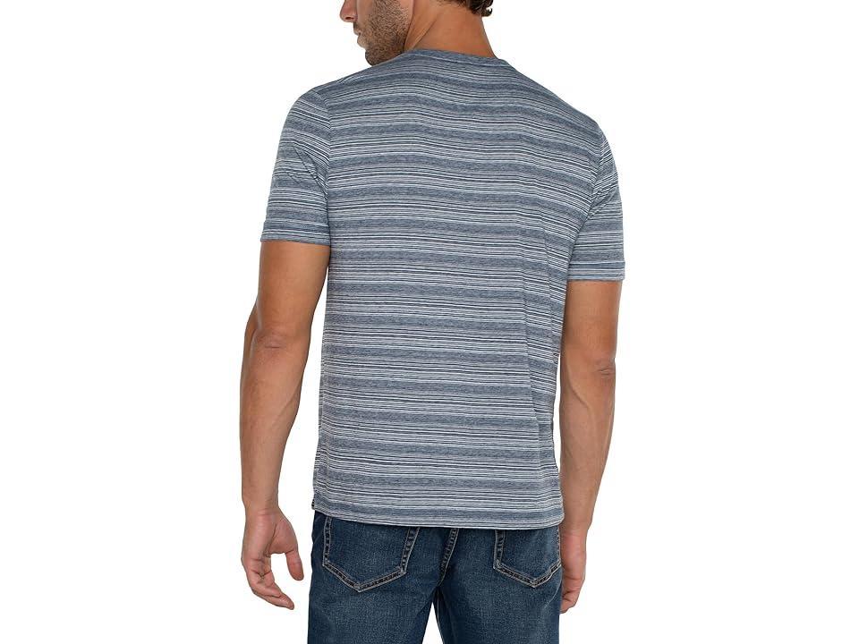 Liverpool Los Angeles Short Sleeve Henley Blue Multi) Men's Short Sleeve Knit Product Image