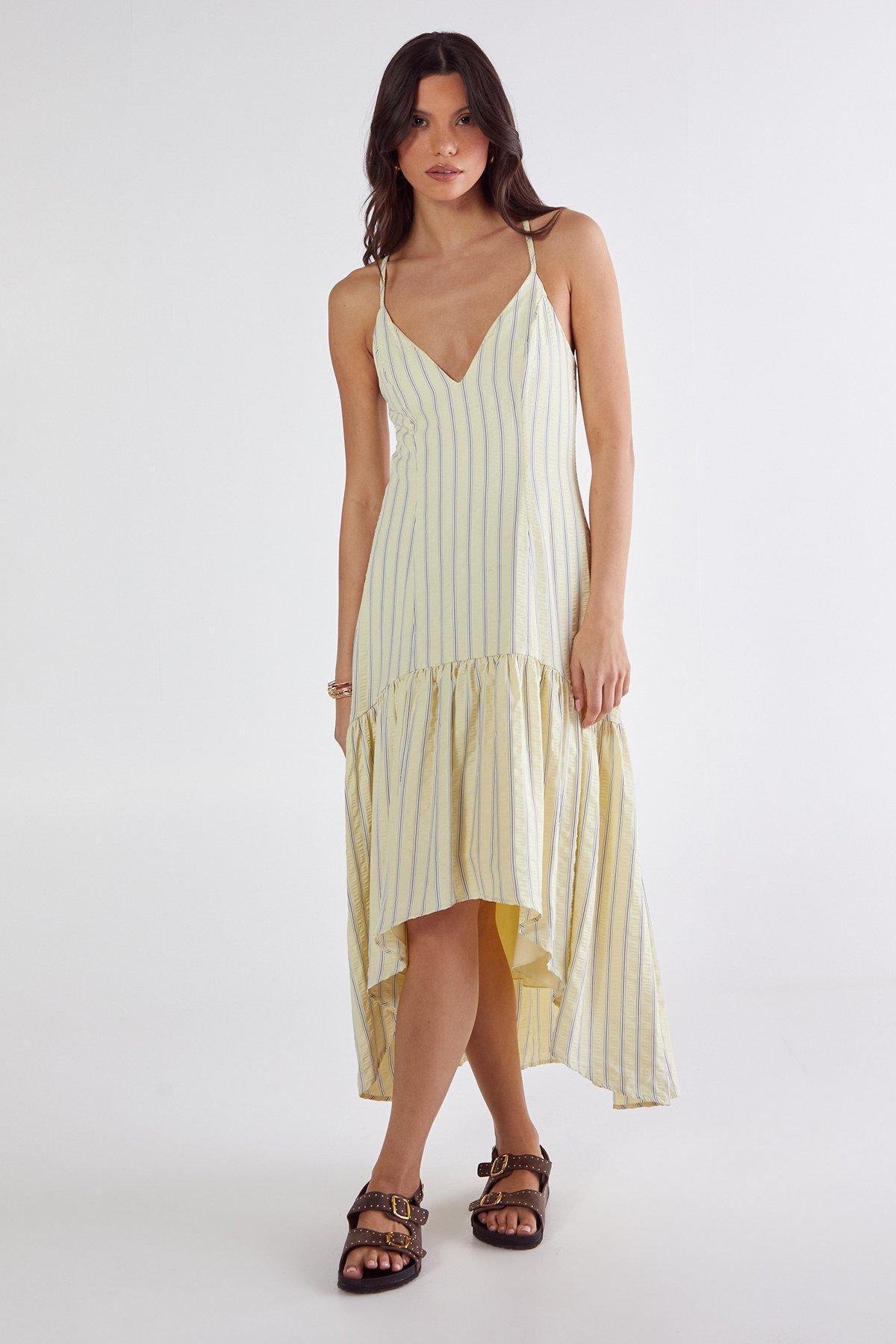Textured Stripe Dipped Hem Maxi Dress Product Image