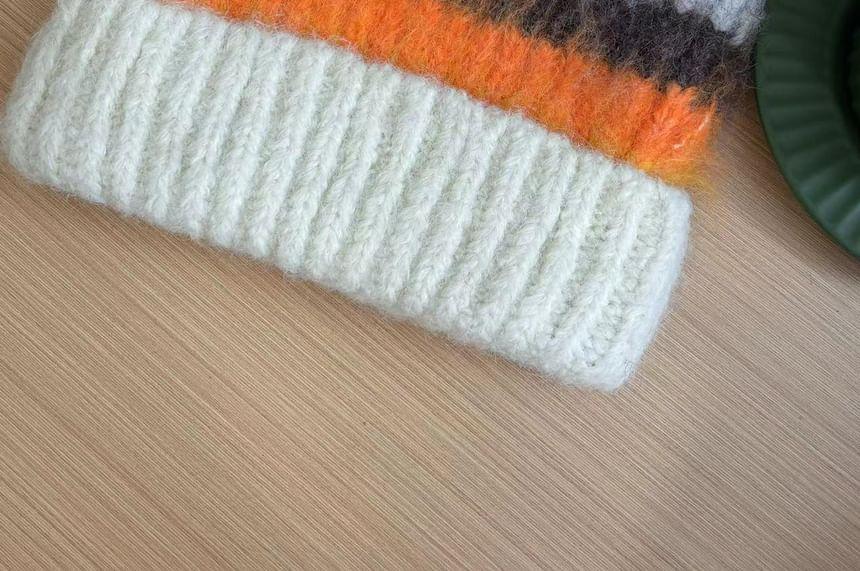 Color Block Cat Ear Knit Beanie Product Image