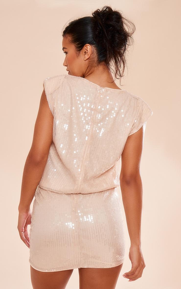 Nude Sequin Shoulder Pad Sleeveless Bodycon Dress Product Image