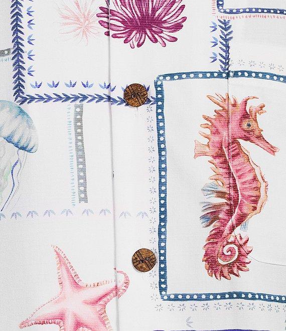Caribbean Sealife Tile Print Short Sleeve Woven Camp Shirt Product Image