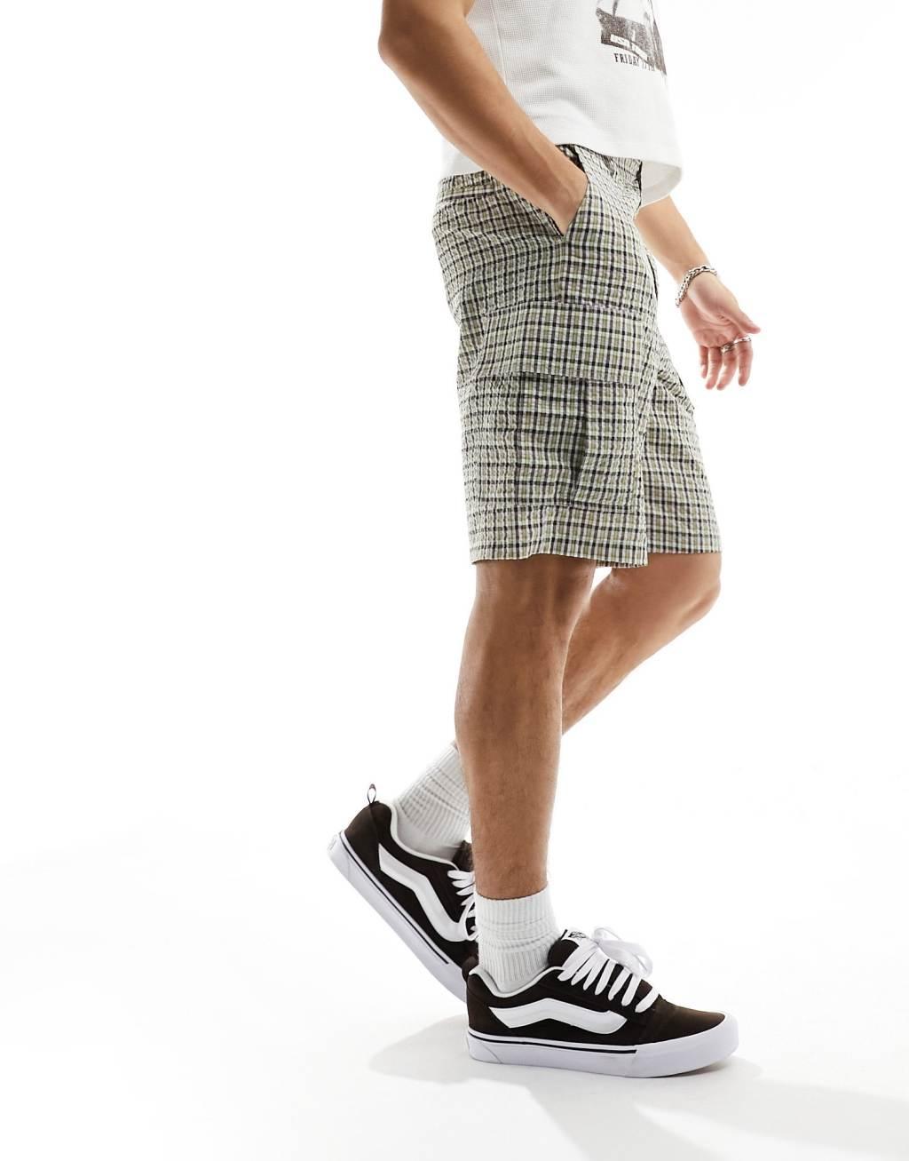 ASOS DESIGN fit cargo shorts in textured plaid print Product Image