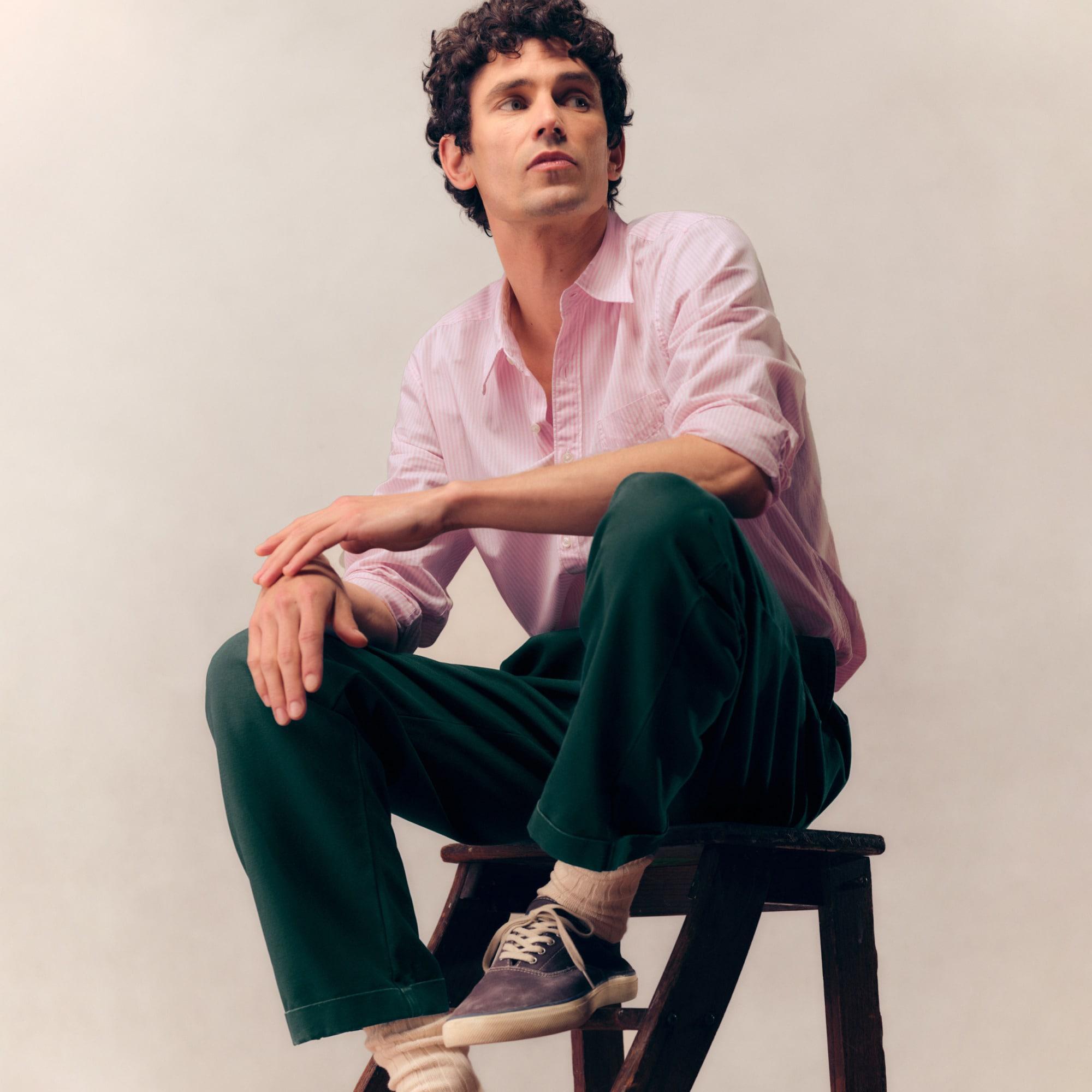 Relaxed-fit double-pleated chino pant in washed canvas Product Image