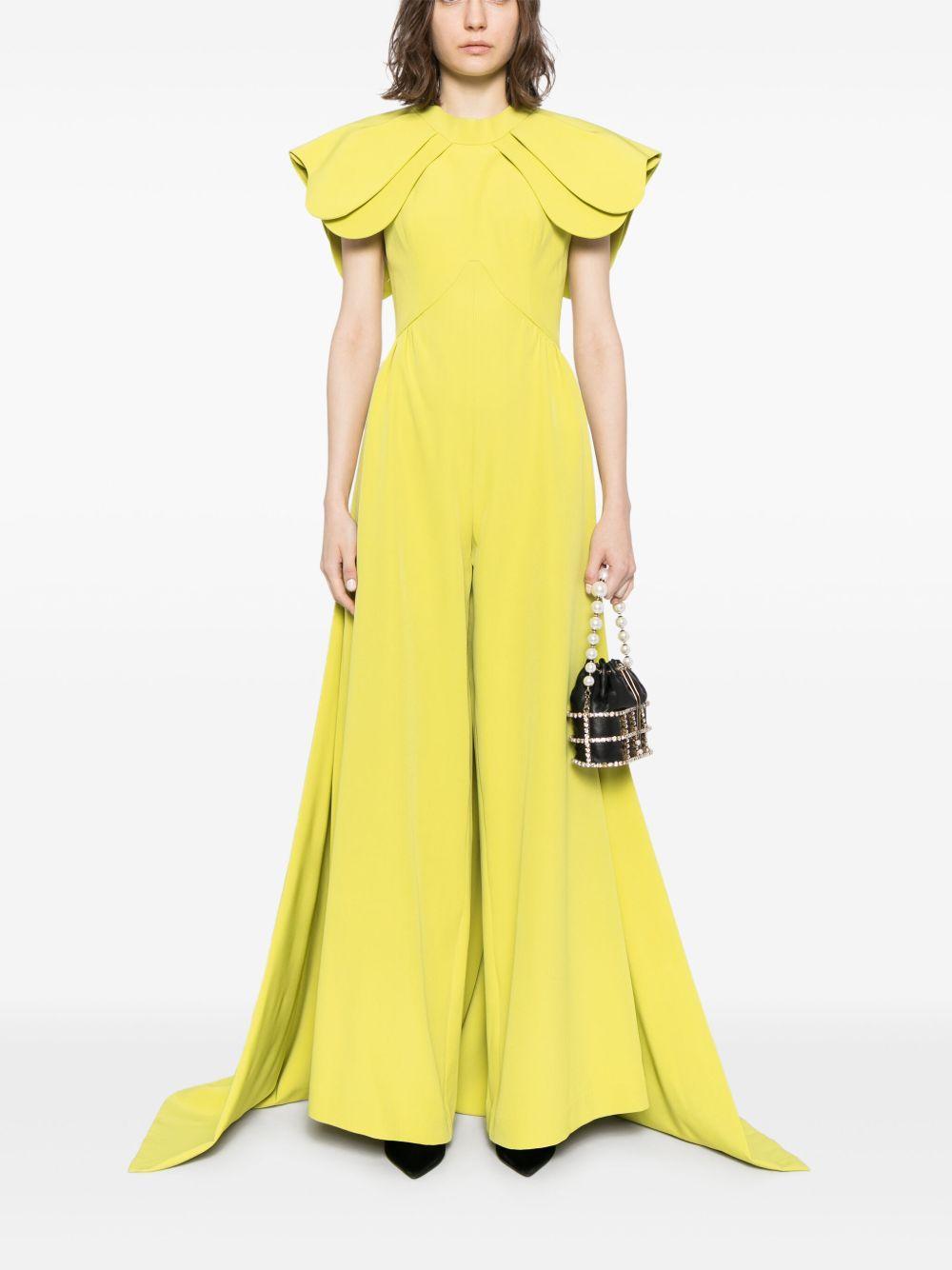 crepe jumpsuit with back overskirt Product Image