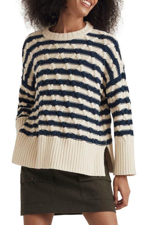 Madewell Cable-Knit Oversized Sweater in Stripe (Ecru Stripe) Women's Clothing Product Image