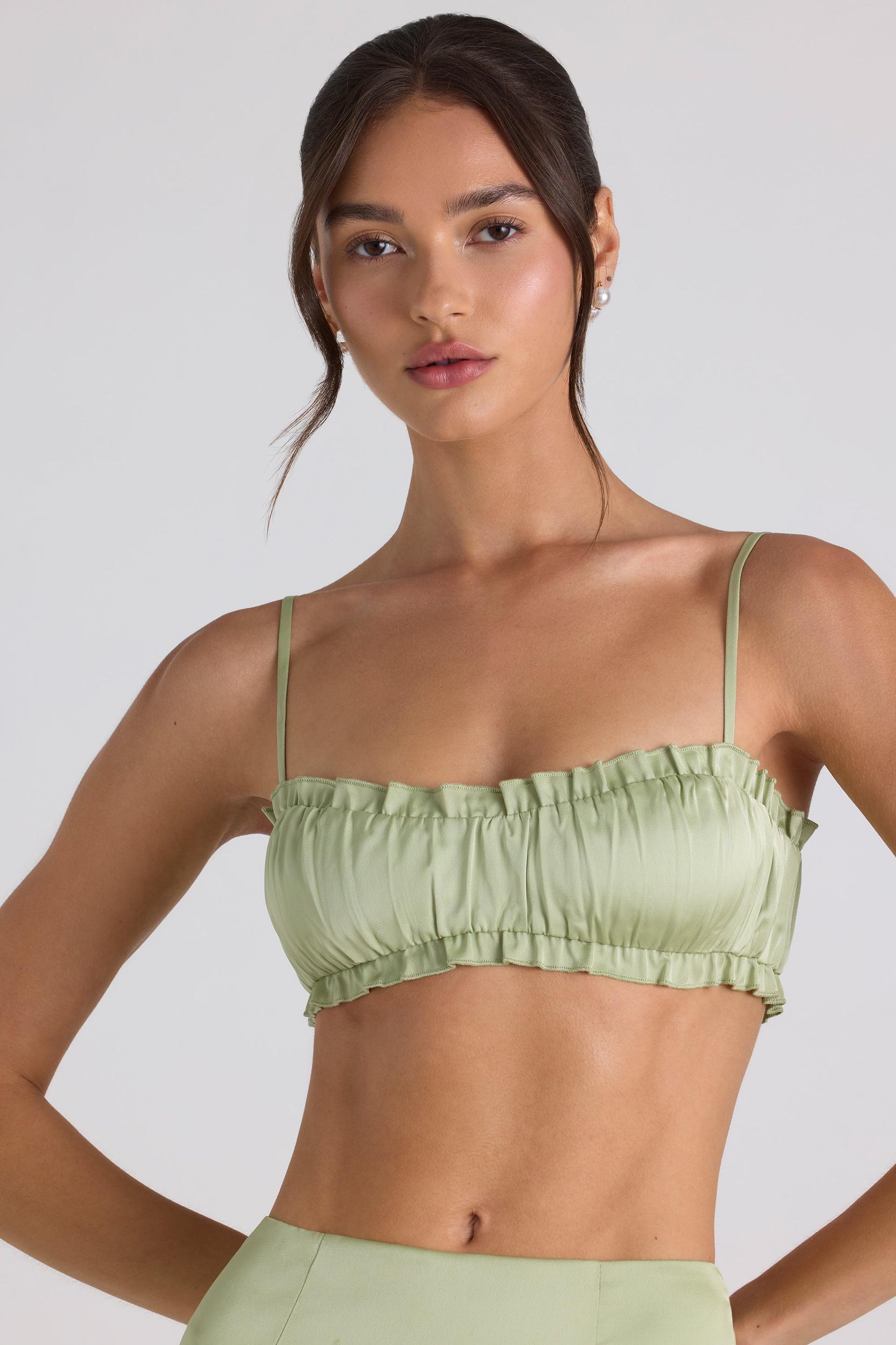 Ruffle-Trim Smocked Crop Top in Spring Green Product Image