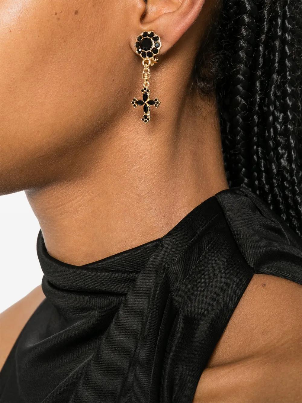 DOLCE & GABBANA Cross-charm Drop Earrings In Gold Product Image