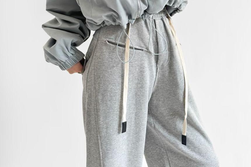 Stand Collar Plain Drawstring Zip Jacket Product Image