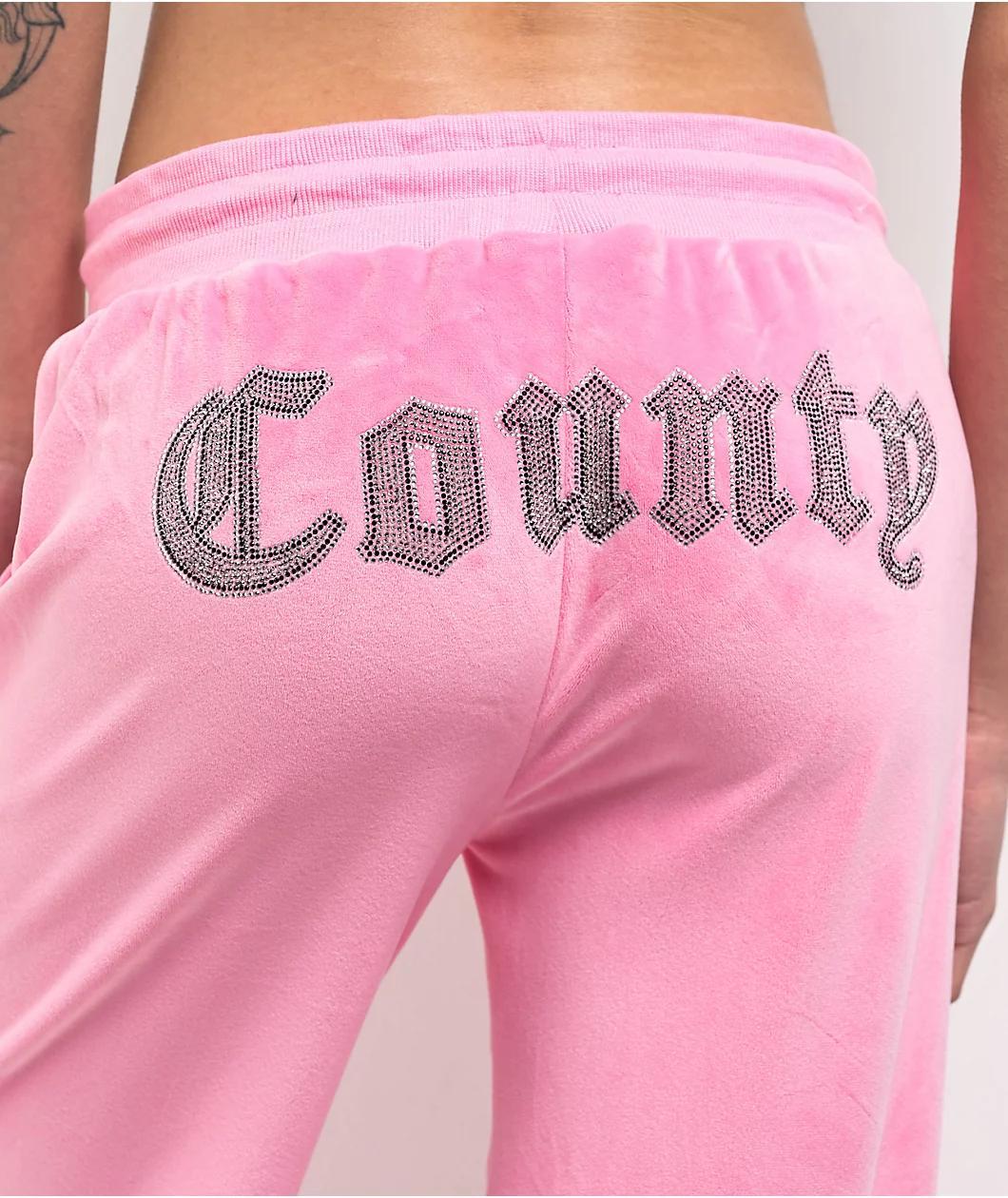 FB County Rhinestone Pink Velour Track Pants Product Image