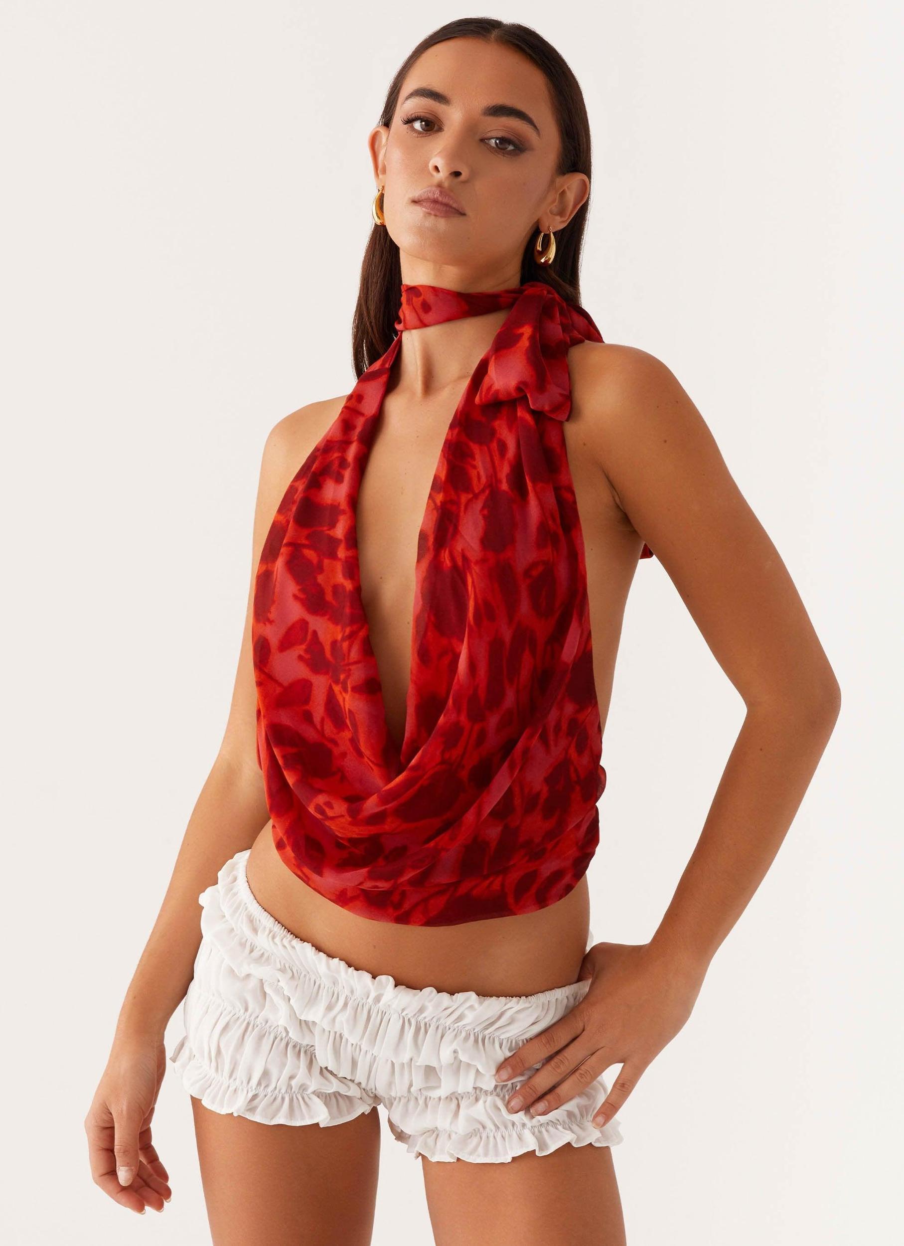 Best Self Top - Deep Red Floral Product Image
