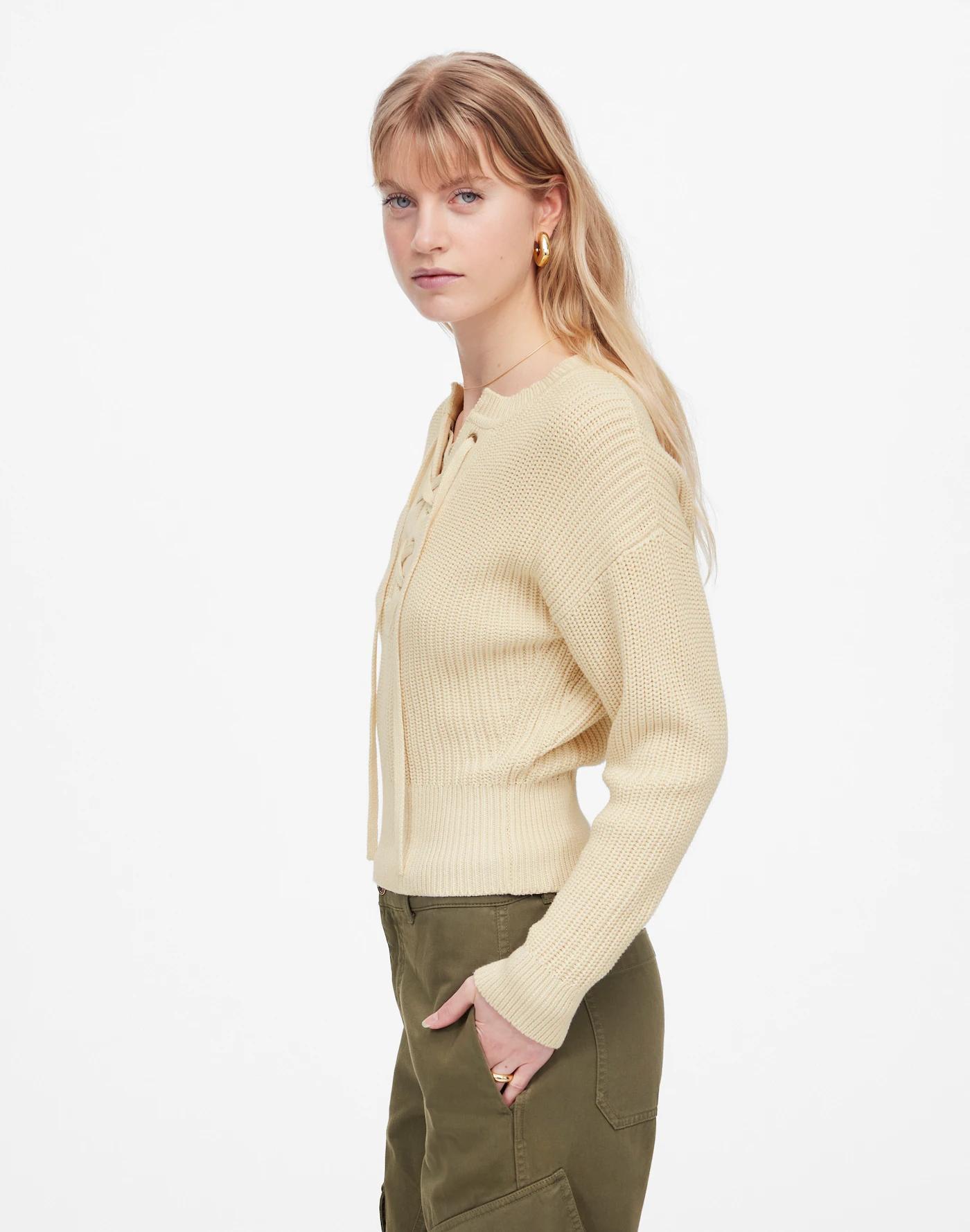 Ribbed Lace-Up Sweater Product Image