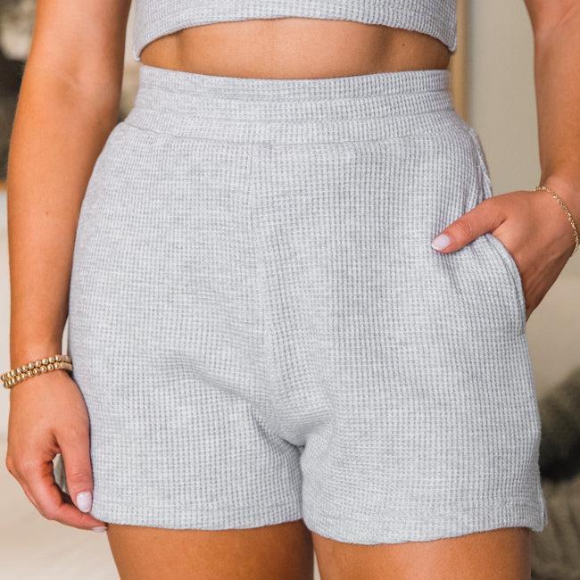 Essential Ease Grey Waffle Knit Pull On Shorts SALE Product Image