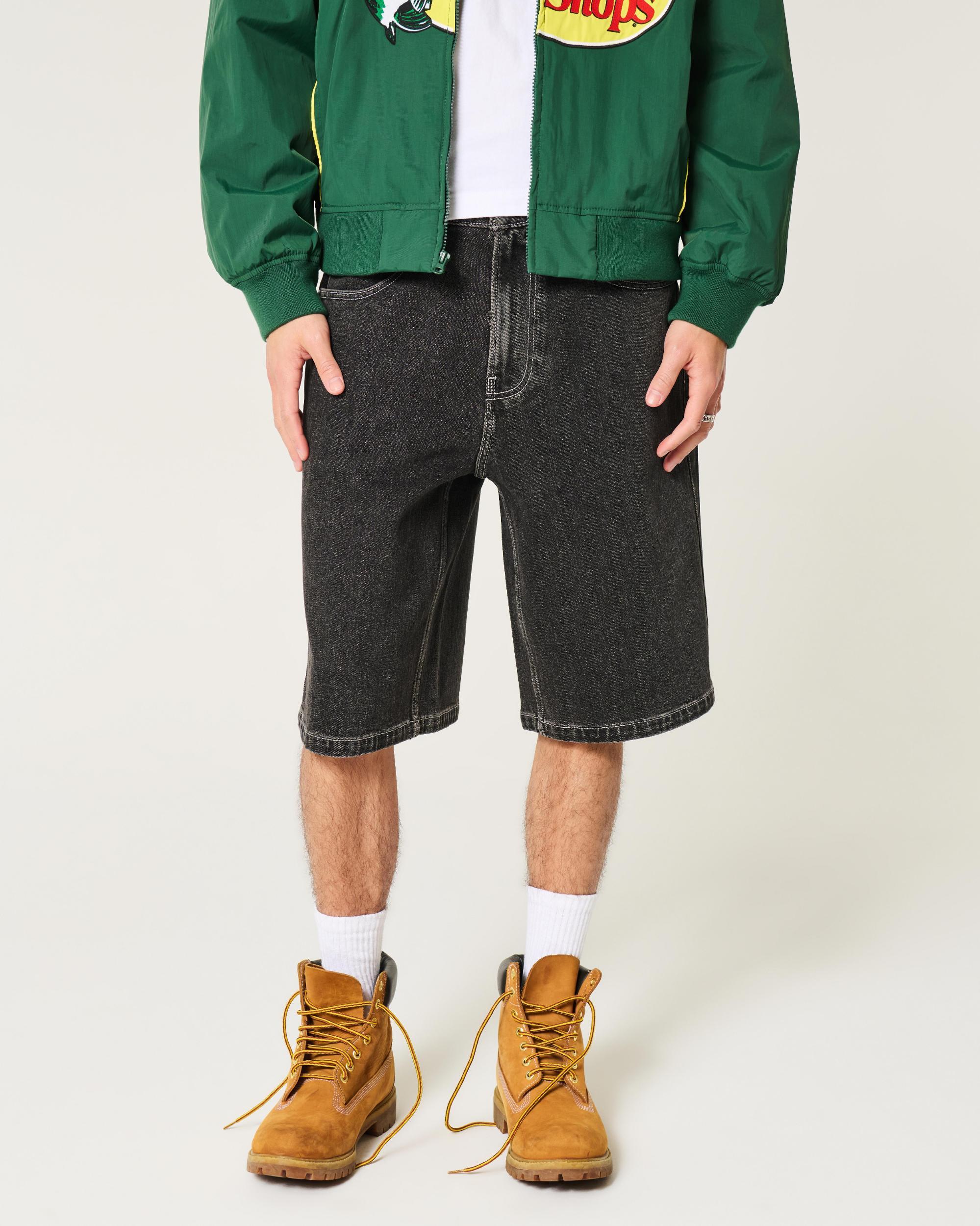 Below-the-Knee Washed Black Super Baggy Denim Shorts Product Image