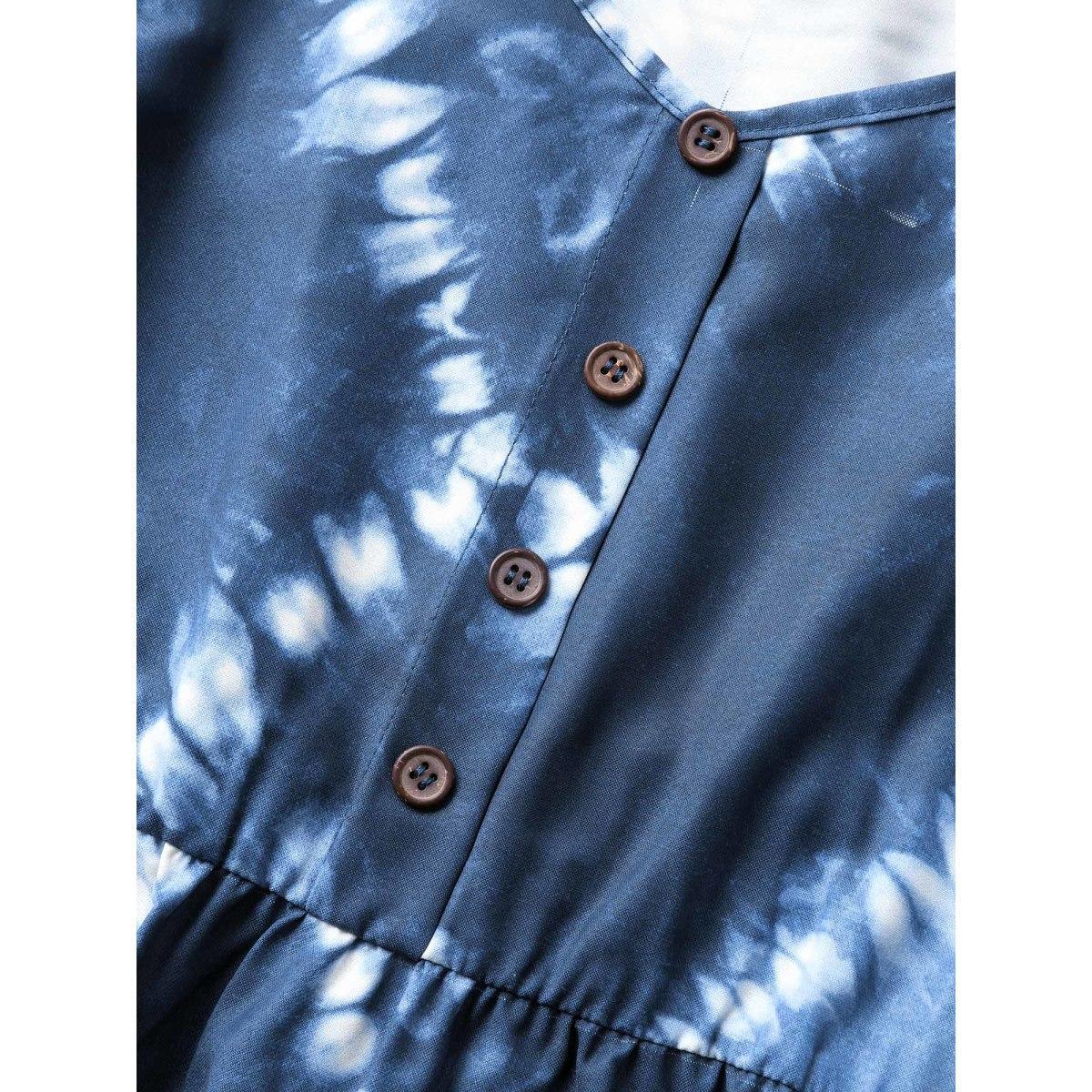 Plus Size Tie Dye Button Detail Cami Dress DarkBlue Women Casual Non Sleeveless Curvy Midi Dress BloomChic 30/6X Product Image