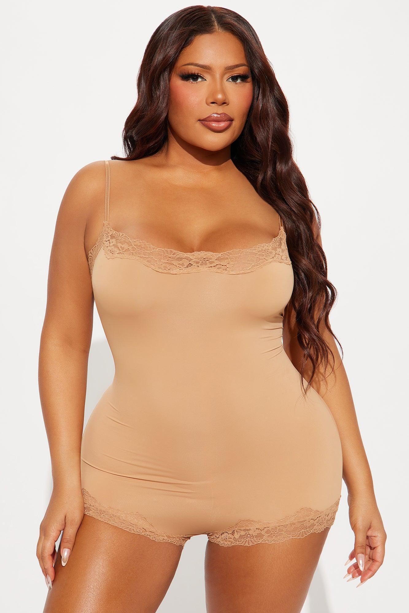 Sweet And Sultry Stretch Lace Trim PJ Romper Onesie- Brown Product Image