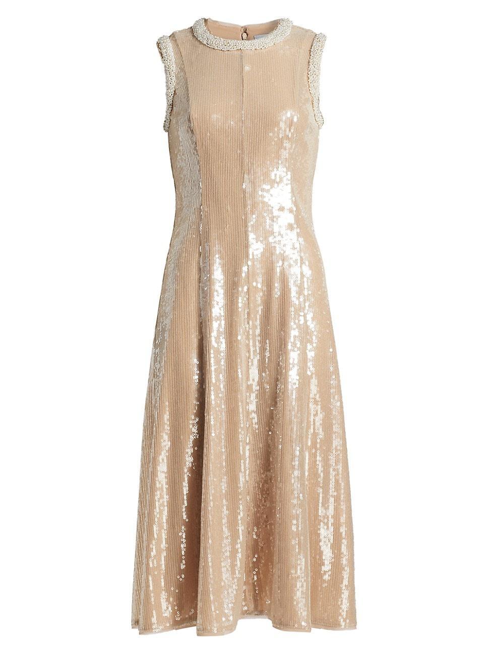 Womens Sequined Faux-Pearl-Embellished Midi-Dress Product Image