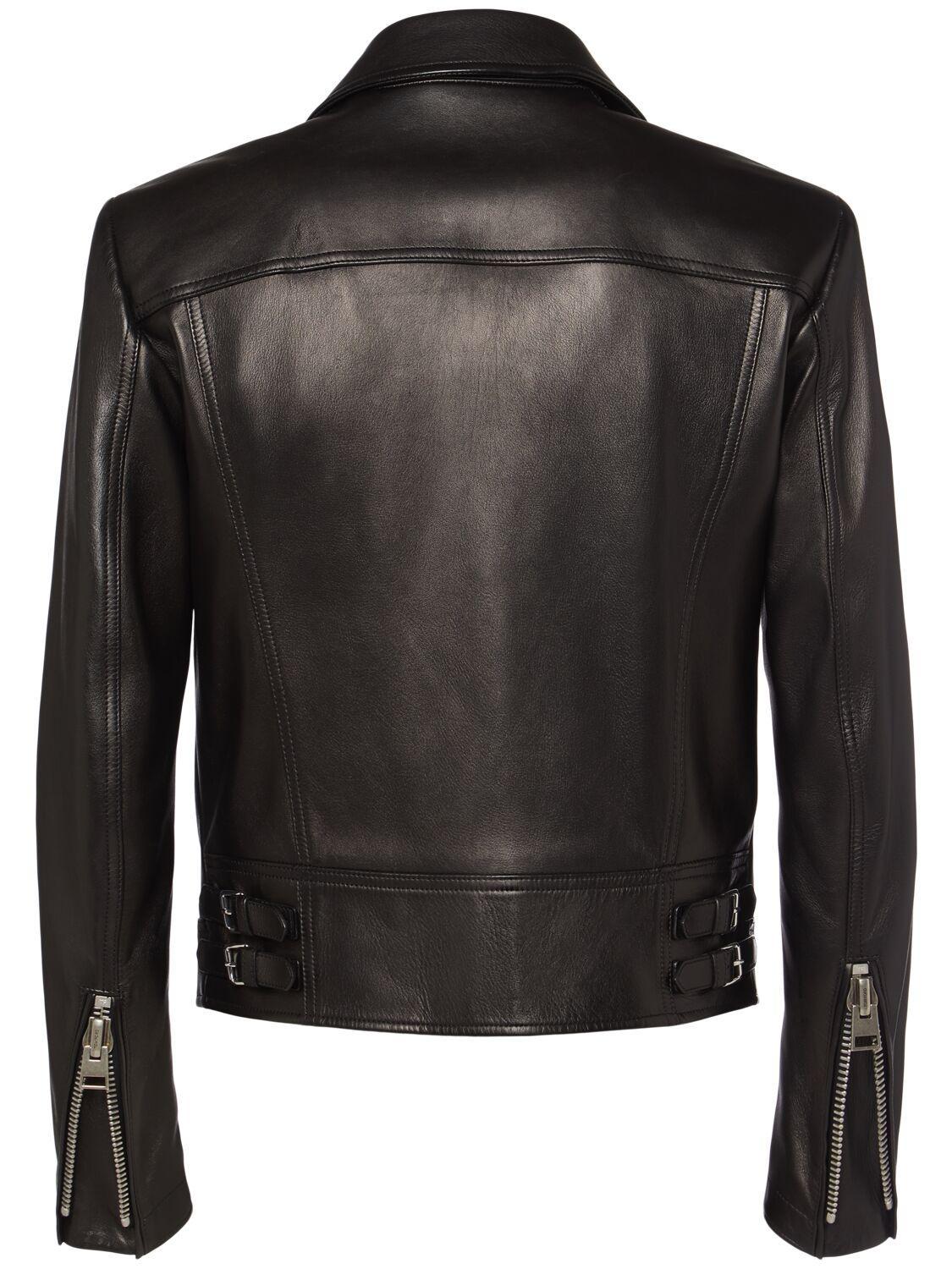 TOM FORD Smooth Grain Asymmetric Biker Jacket In Black Product Image