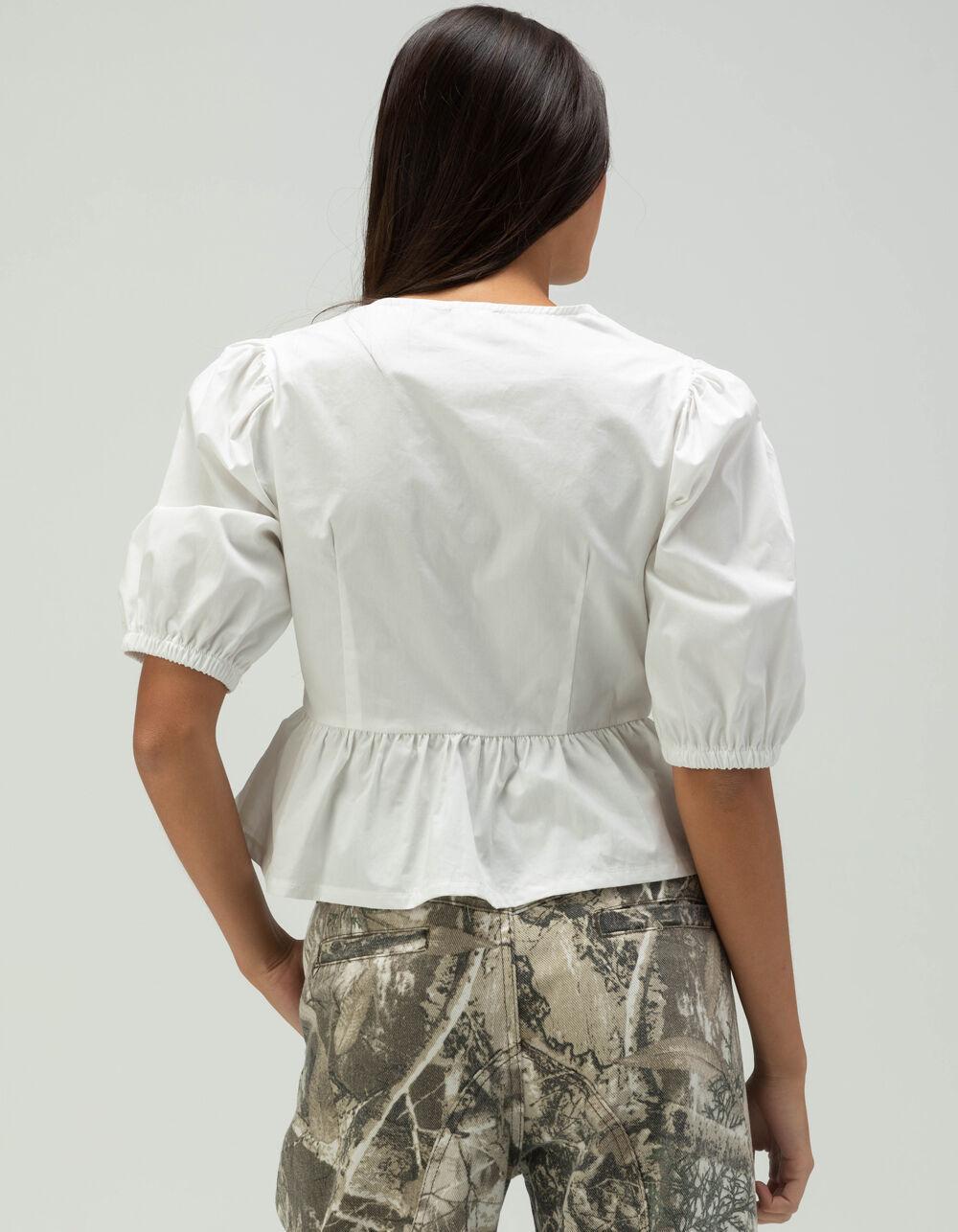 WEST OF MELROSE Tie Front Puff Sleeve Womens Top - WHITE Product Image