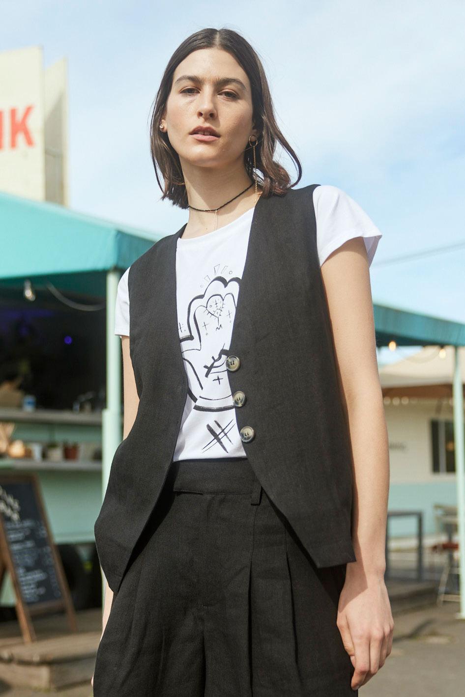 The Linen Button Vest Product Image