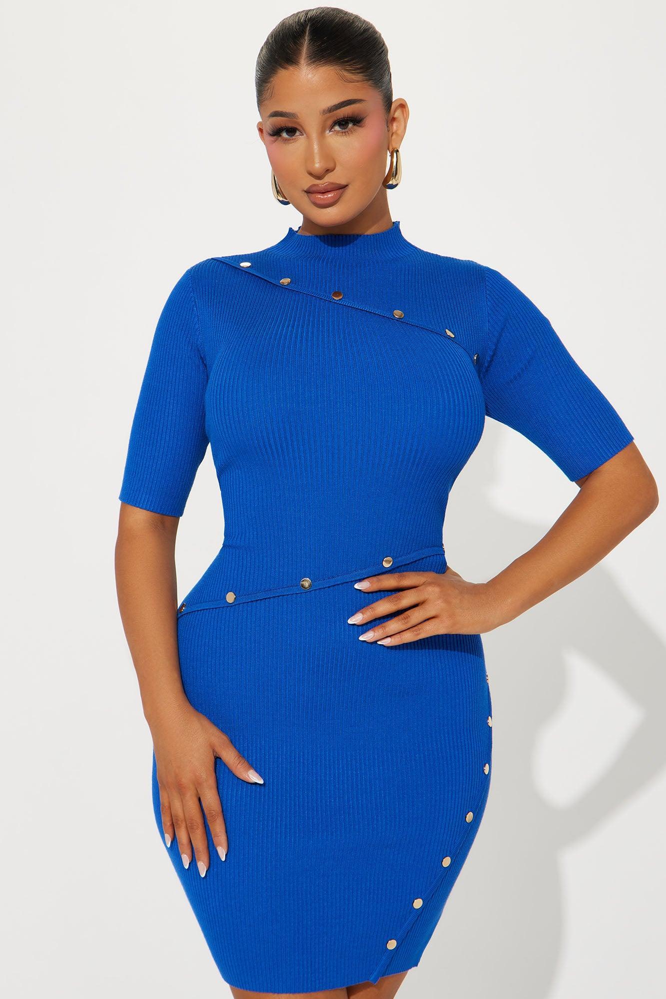 Jenna Sweater Mini Dress - Blue Product Image