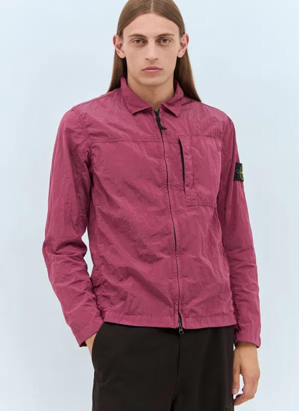 STONE ISLAND Zip-up Overshirt In Pink Product Image