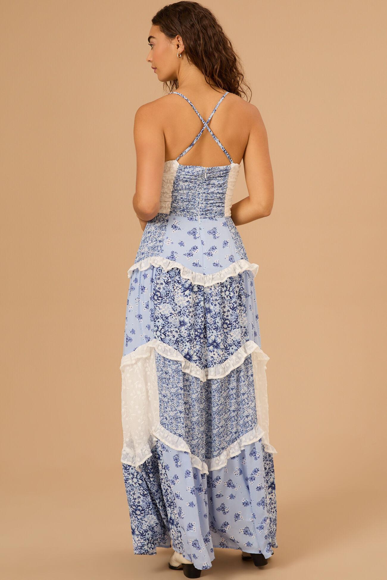 Aderny Patchwork Floral Maxi Dress Product Image