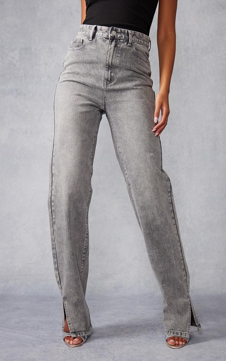 Tall Washed Grey High Rise Split Hem Detail Jeans Product Image