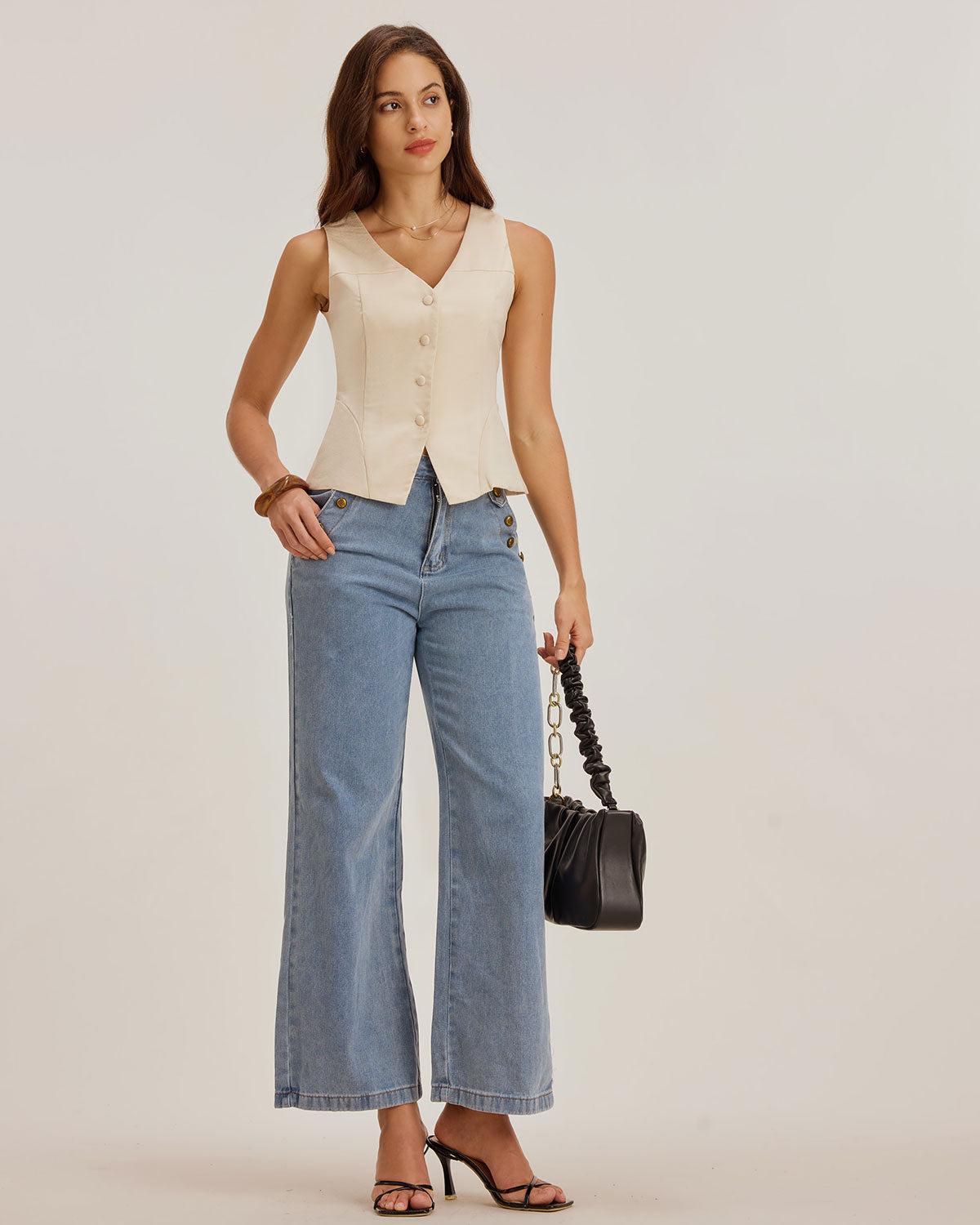 Apricot Textured Button Vest Product Image