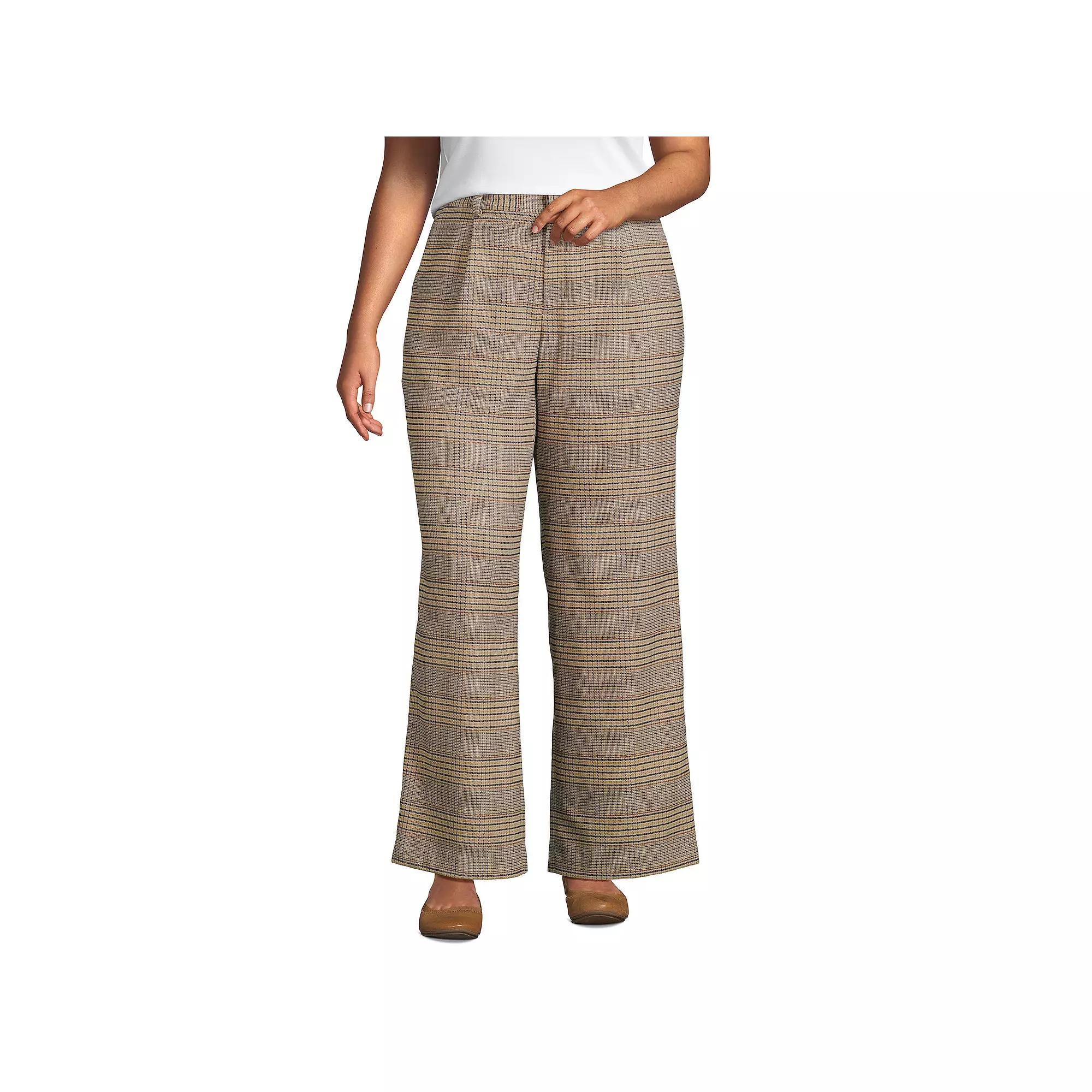 Plus Size Lands' End Brushed Flannel High-Rise Pleated Wide Leg Pants, Women's, Size: 16 W, Coriander Glen Plaid Product Image