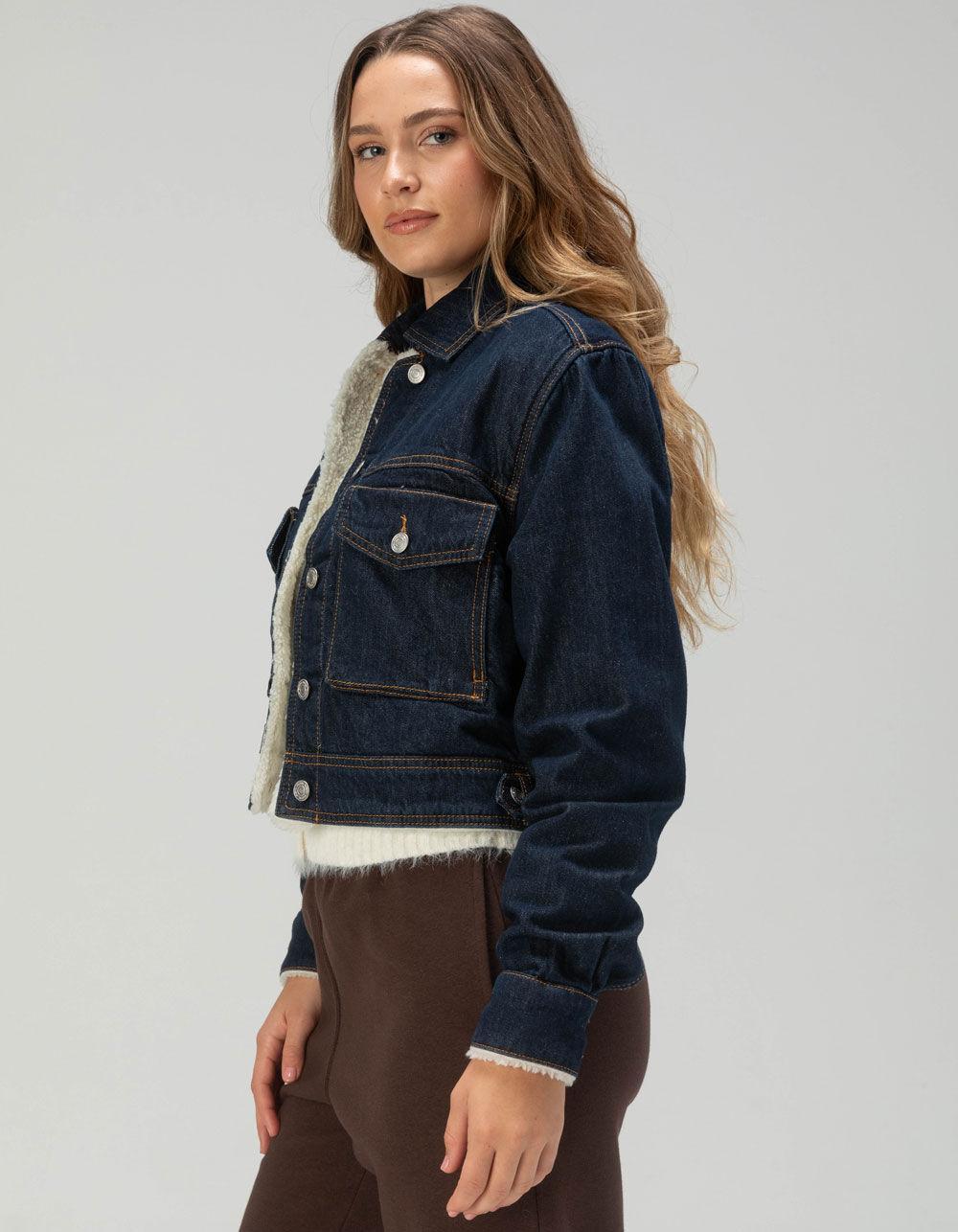 RSQ Womens Sherpa Lined Denim Jacket - DARK RINSE Product Image