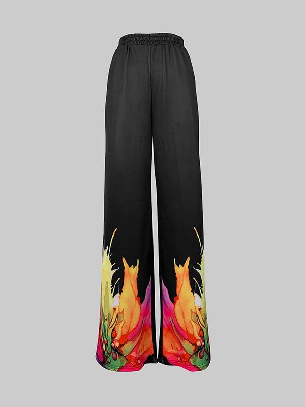 Loose Wide Leg Flower Print Pants Trousers Product Image