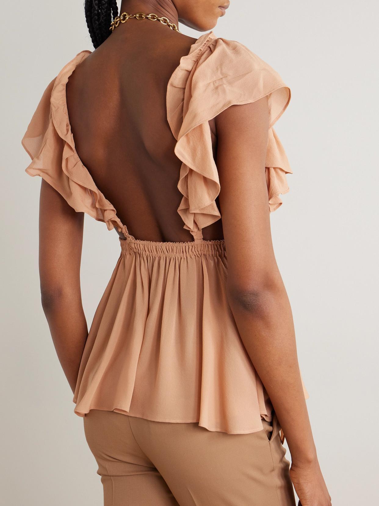 CHLOÉ Ruffled Silk-georgette Blouse In Pink Product Image