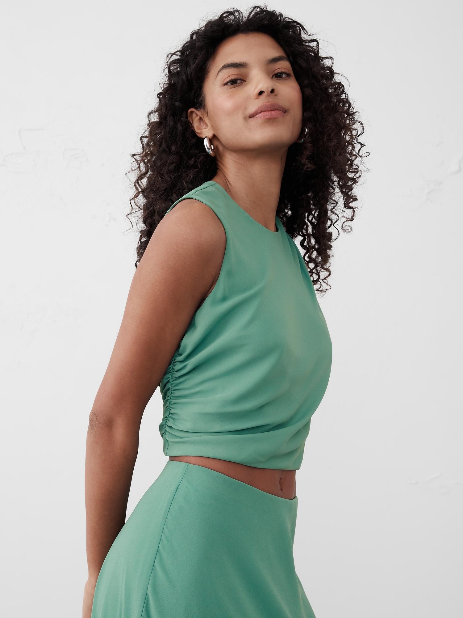 High-Neck Shirred Cropped Top Product Image