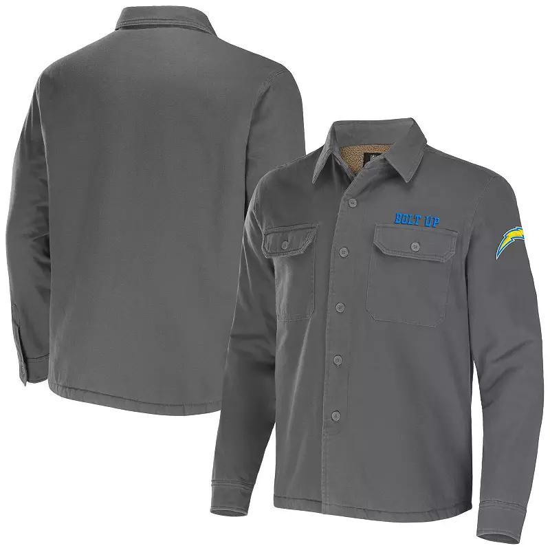 Mens NFL x Darius Rucker Collection by Fanatics Gray Los Angeles Chargers Canvas Button-Up Shirt Jacket Product Image