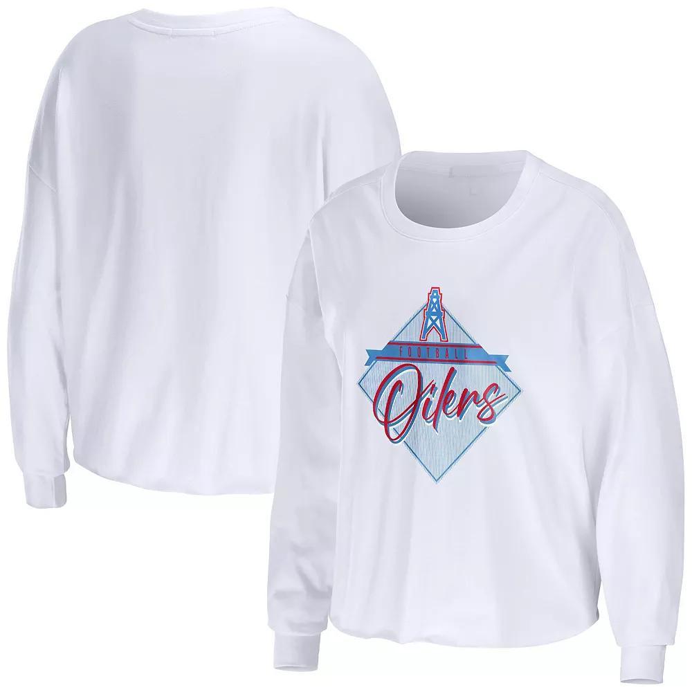Women's WEAR by Erin Andrews White Houston Oilers Gridiron Classics Domestic Cropped Long Sleeve T-Shirt,  Product Image
