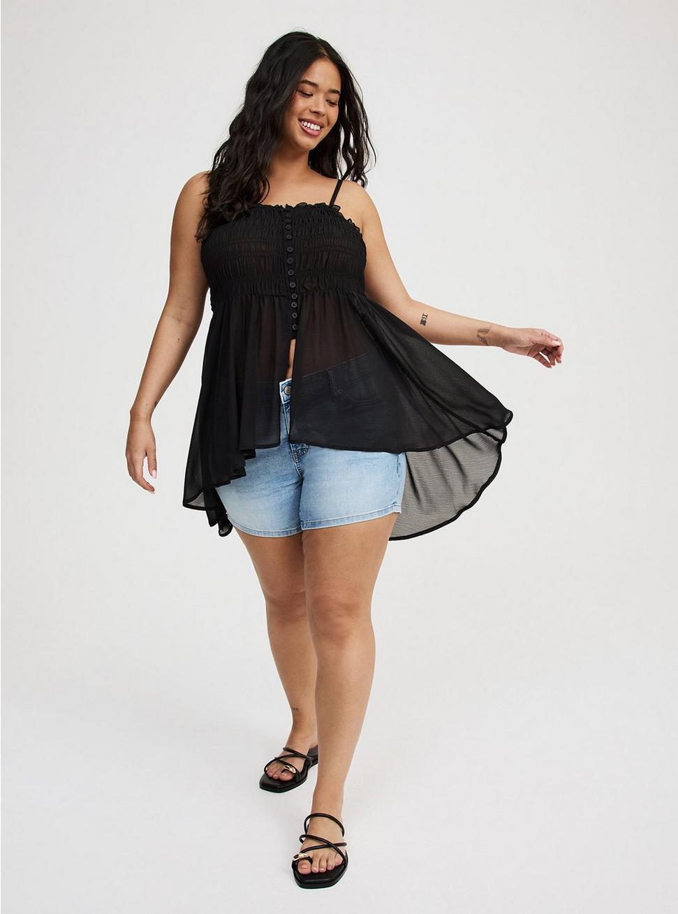 Button-Front Smocked Tunic Cami Product Image