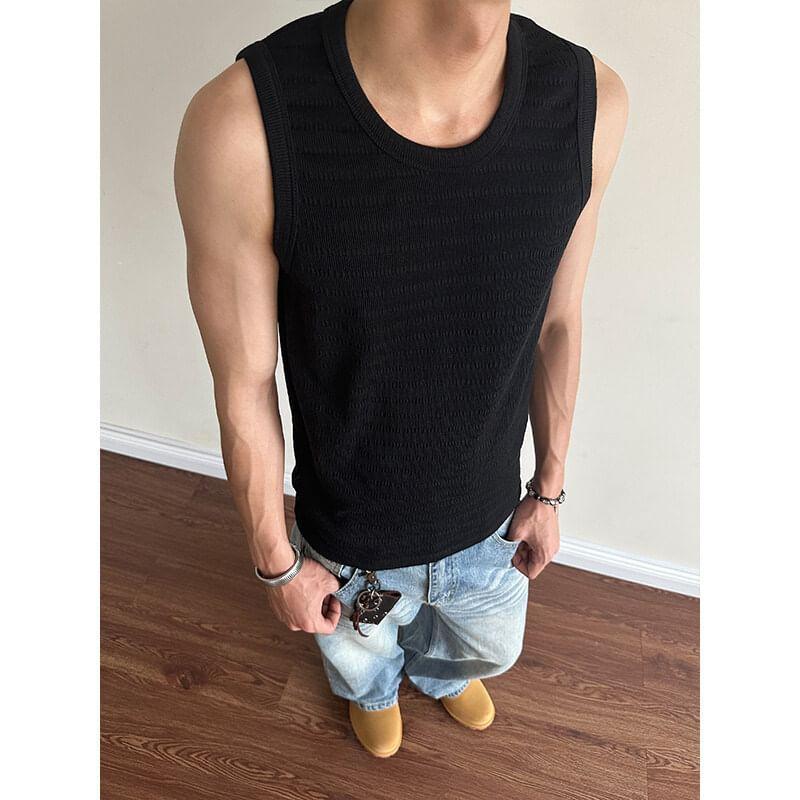 Crew Neck Plain Slim Fit Tank Top Product Image