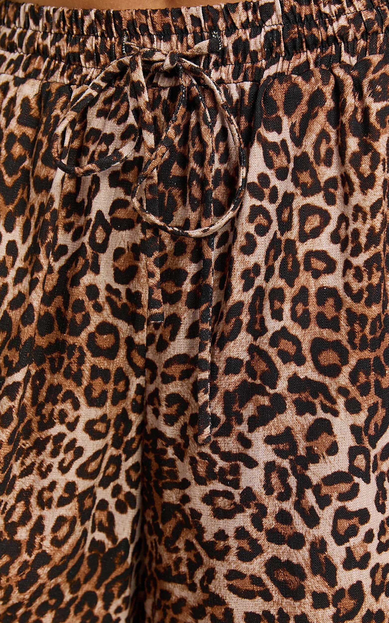 Lopez Linen Blend Shorts - High Waisted Shorts in Tonal Leopard Print Product Image