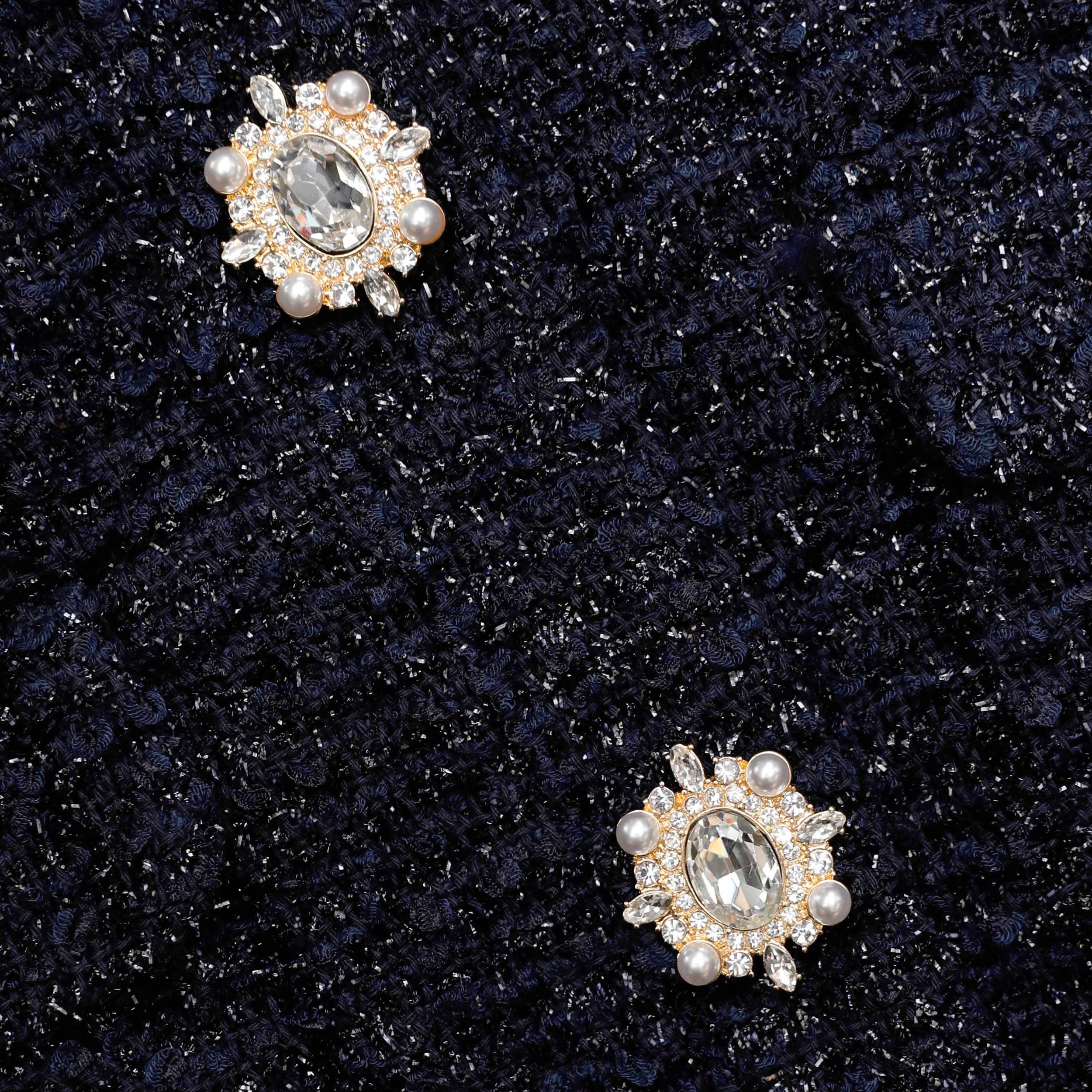 Navy Metallic Boucle Midi Dress Product Image