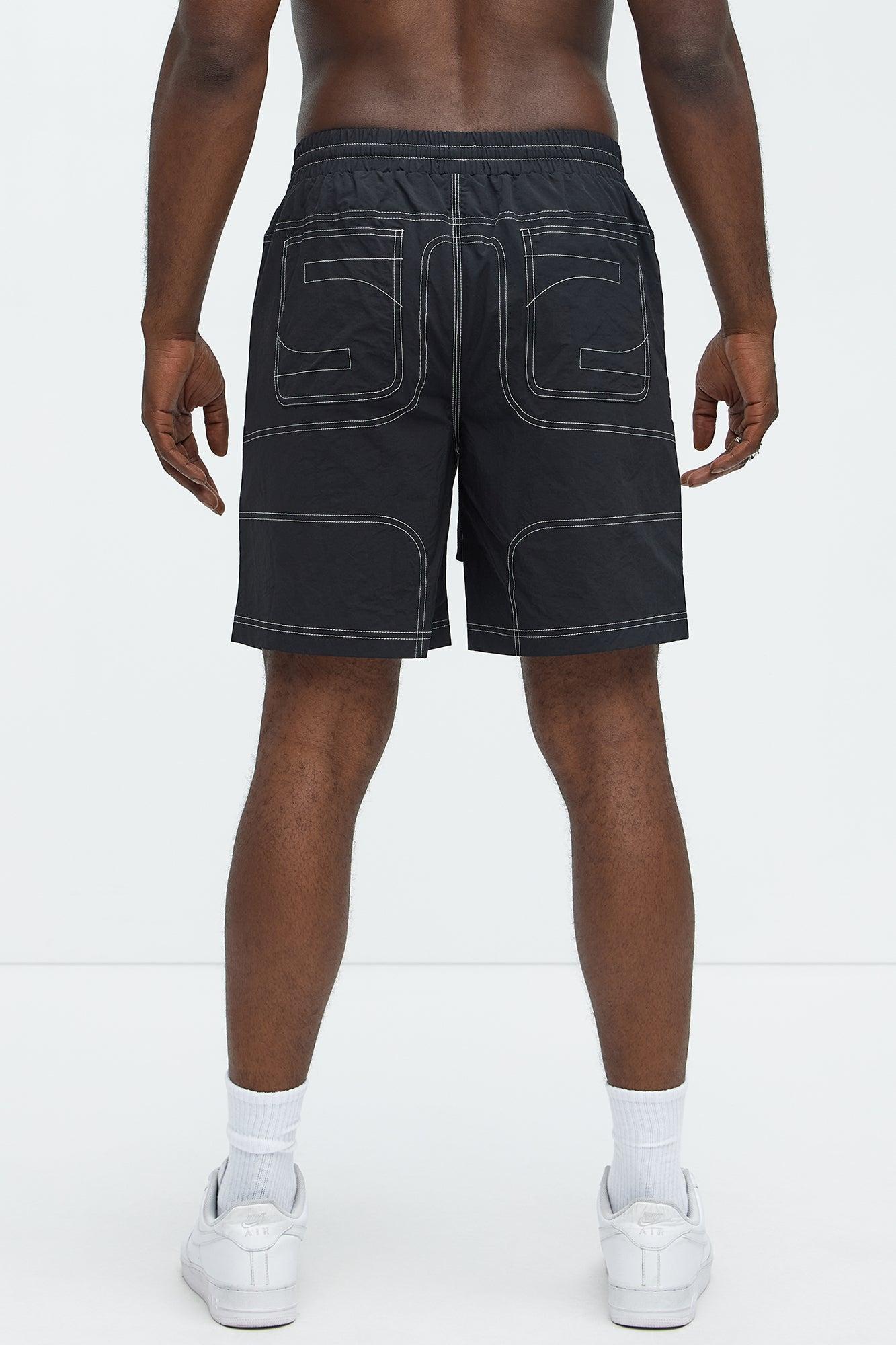 Nylon Contrast Stitch Relaxed Shorts - Black Product Image