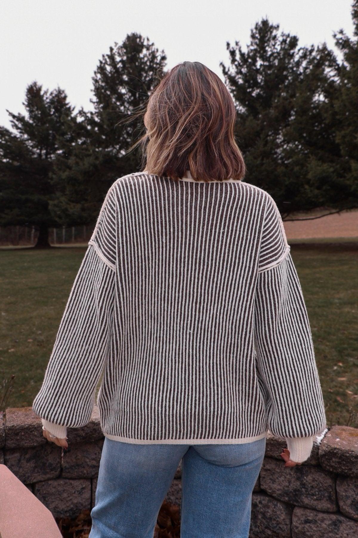 Black Striped Seam Detail Sweater-FINAL SALE Product Image