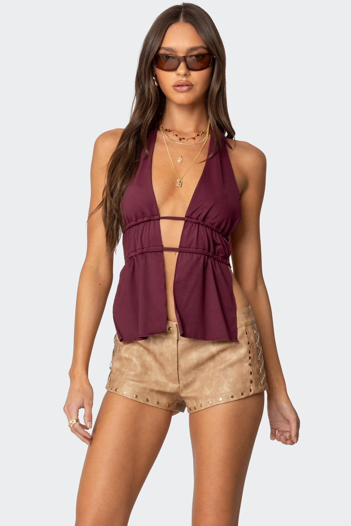 Nikole Split Front Backless Halter Top Product Image