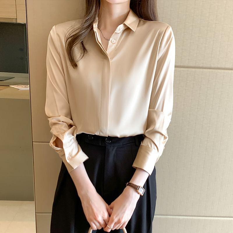 Long-Sleeve Plain Shirt Product Image
